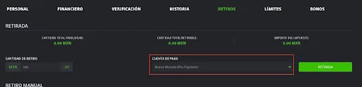 Pantalla oficial de Strendus para elegir el método de retiro