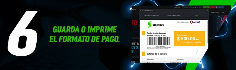 Pantalla oficial de Strendus para generar el comprobante de pago en tienda