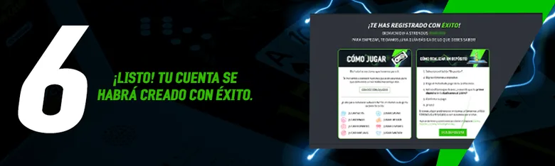 Pantalla oficial de Strendus confirmando que el registro se completó